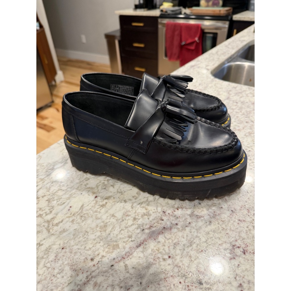 Dr Martens Adrian Quad Black Leather Platform Tassel Loafers Mens 7 Women 8 - Picture 3 of 7